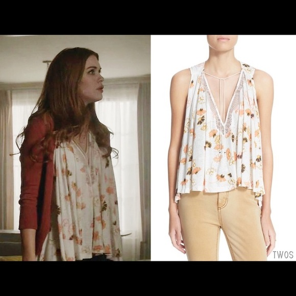 Free People Floral Back Slit Back Blouse Tank Top - Picture 13 of 14